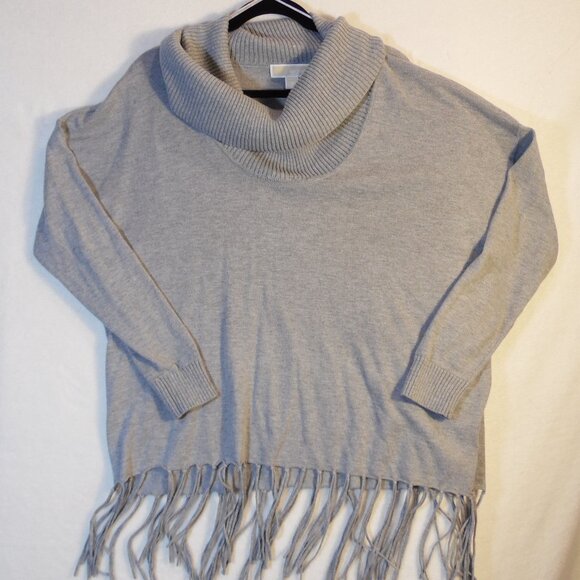 Michael Kors Sweater Womans XL Gray Long‎ Sleeve Cowl Neck Fringe Hem Boho Tunic - Picture 1 of 8